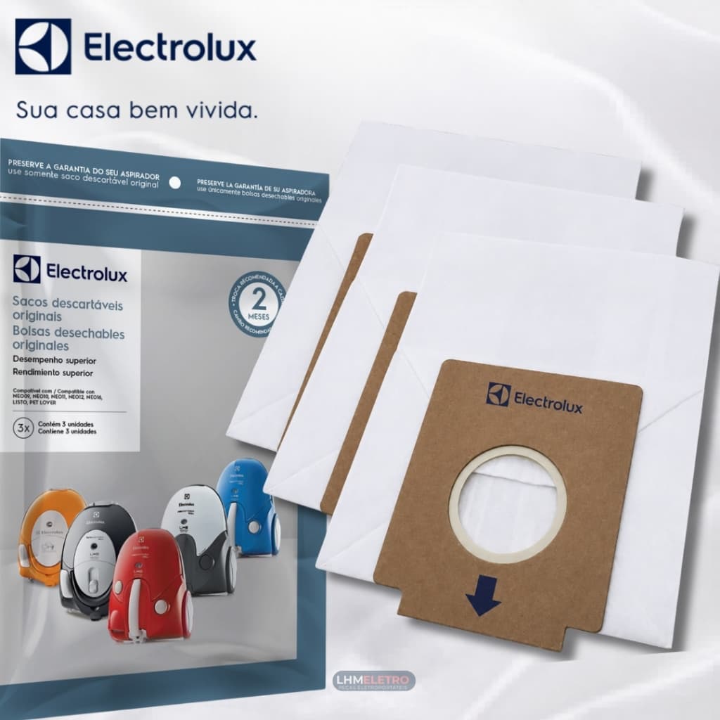 Kit 3 Sacos de Aspirador de Pó - Neo09, Neo10, Neo11, Neo12, Neo16, Listo e Pet Lover (SBENE) Electrolux