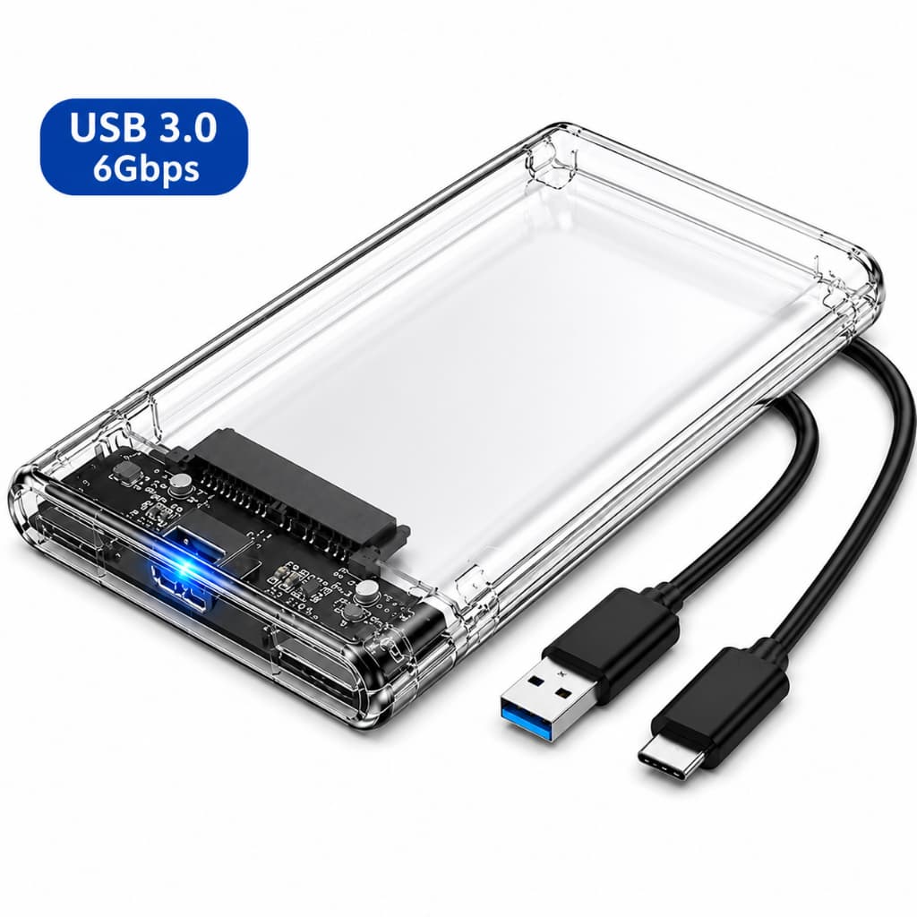 Case HD Externo 2.5 Transparente USB 3.0  SSD e HD SATA até 6Gbps Alta Velocidade Compatível PC Notebook PS4 Xbox