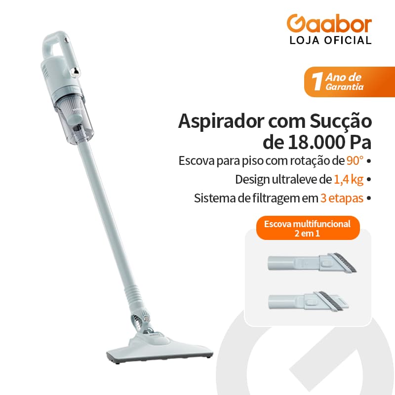 Gaabor Aspirador de Pó com Fio 18000Pa 4.5m Filtragem 0.3μm Leve Silencioso 75d  2 em 1 CW-18M02A