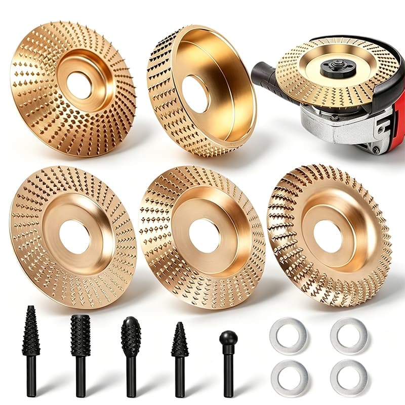 Kit Discos de Desbaste de Madeira e Fresas para Esmerilhadeira 16mm e 22mm para lixamento e modelagem