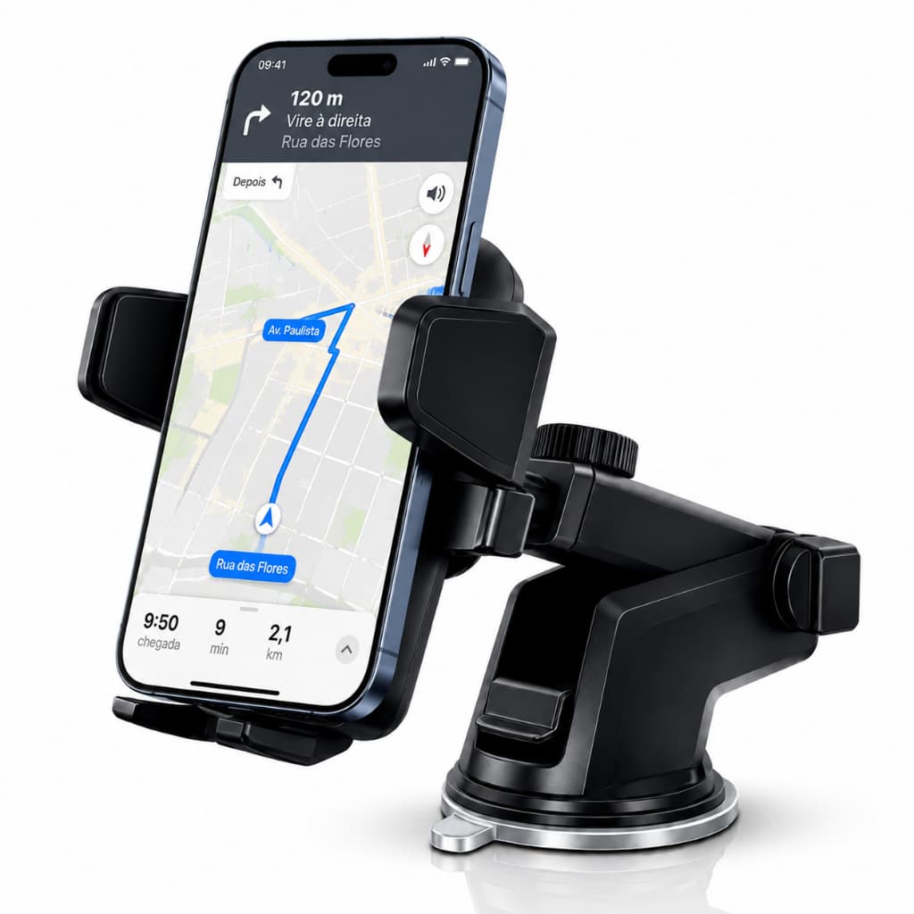 Suporte Carro para Celular e GPS com Ventosa Rotação 360° Ajustável Universal Anti-Queda para Painel