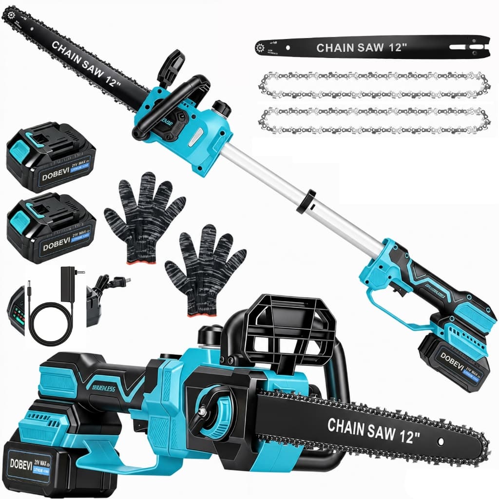 Dobevi 2200W Kit Motosserra 2 em 1 Telescópica 12 Polegadas Sem Fio Motor Brushless Com Acessórios Completos