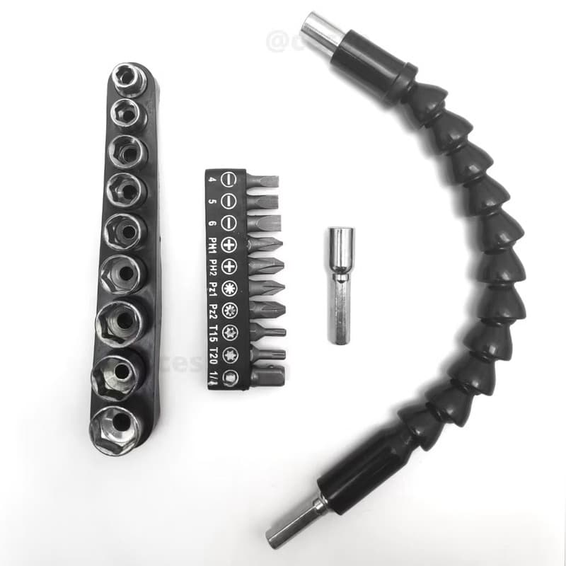 Kit Eixo Extensor Flexível Parafusadeira E Furadeira + 21 Peças