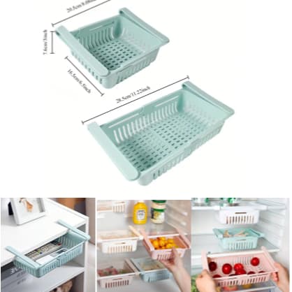 Cesto Organizador de Geladeira Retrátil Ajustável Gaveta Multiuso para Frutas Legumes Cozinha