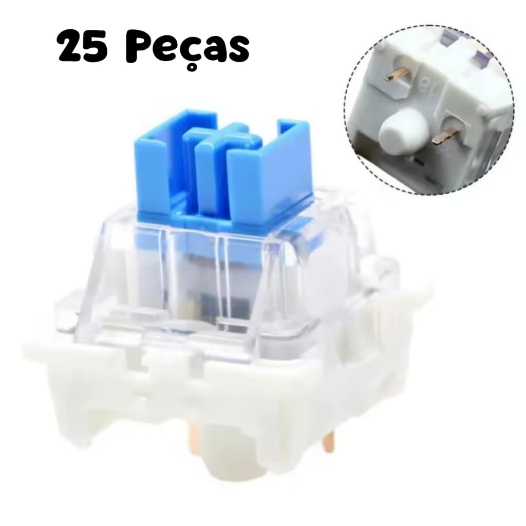 Switch Mecânico Azul Clicky 3 Pinos Kit 25 Unidades para Teclado Mecânico Gamer