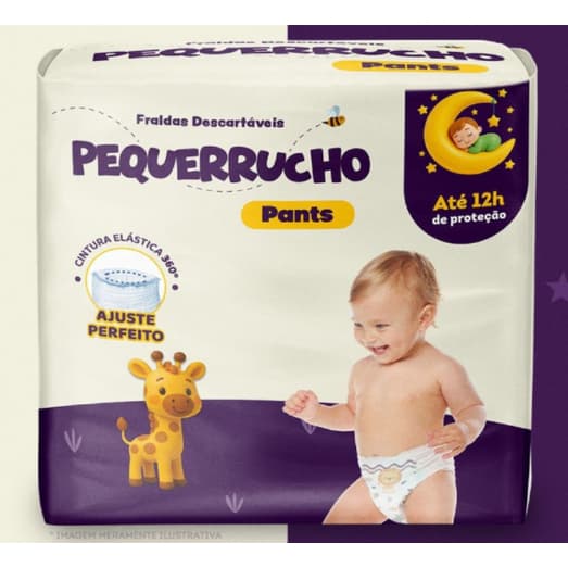 Fralda Descartável Pequerrucho Pants Até 12h Proteção Cintura Elástica 360° Ajuste Perfeito