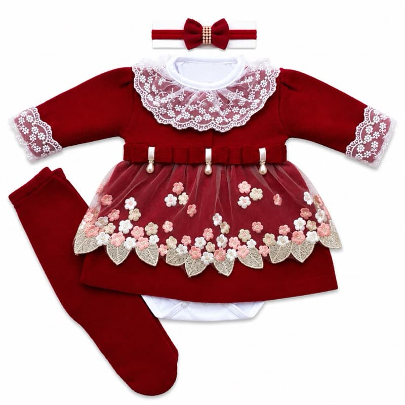 Vestido saída maternidade feminina em tricô luxo para bebê recém nascido menina