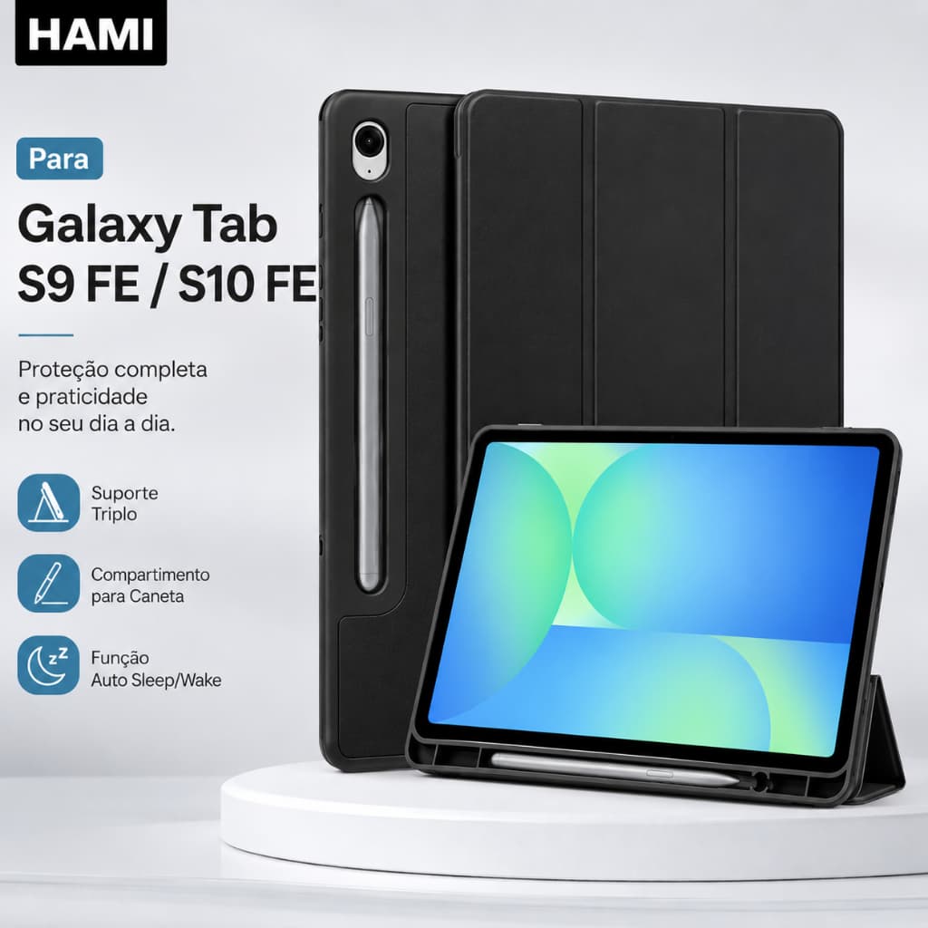 Capa para Samsung Tab S9 FE/S10 FE 10.9" com Porta Caneta, Suporte Triplo, Auto Sleep/Wake, Silicone