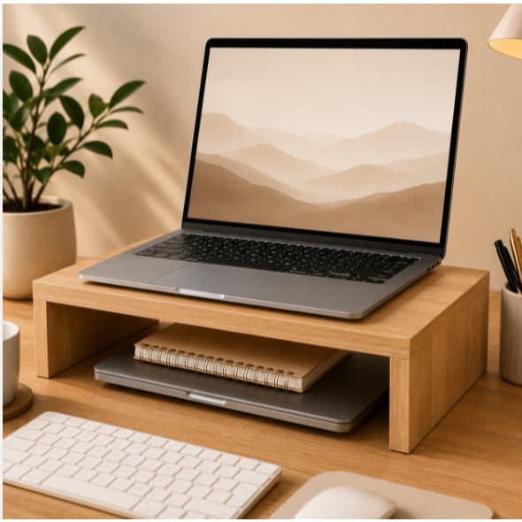 Suporte de Monitor Notebook em MDF Branco e Amadeirado Gamer Apoio Ergonômico