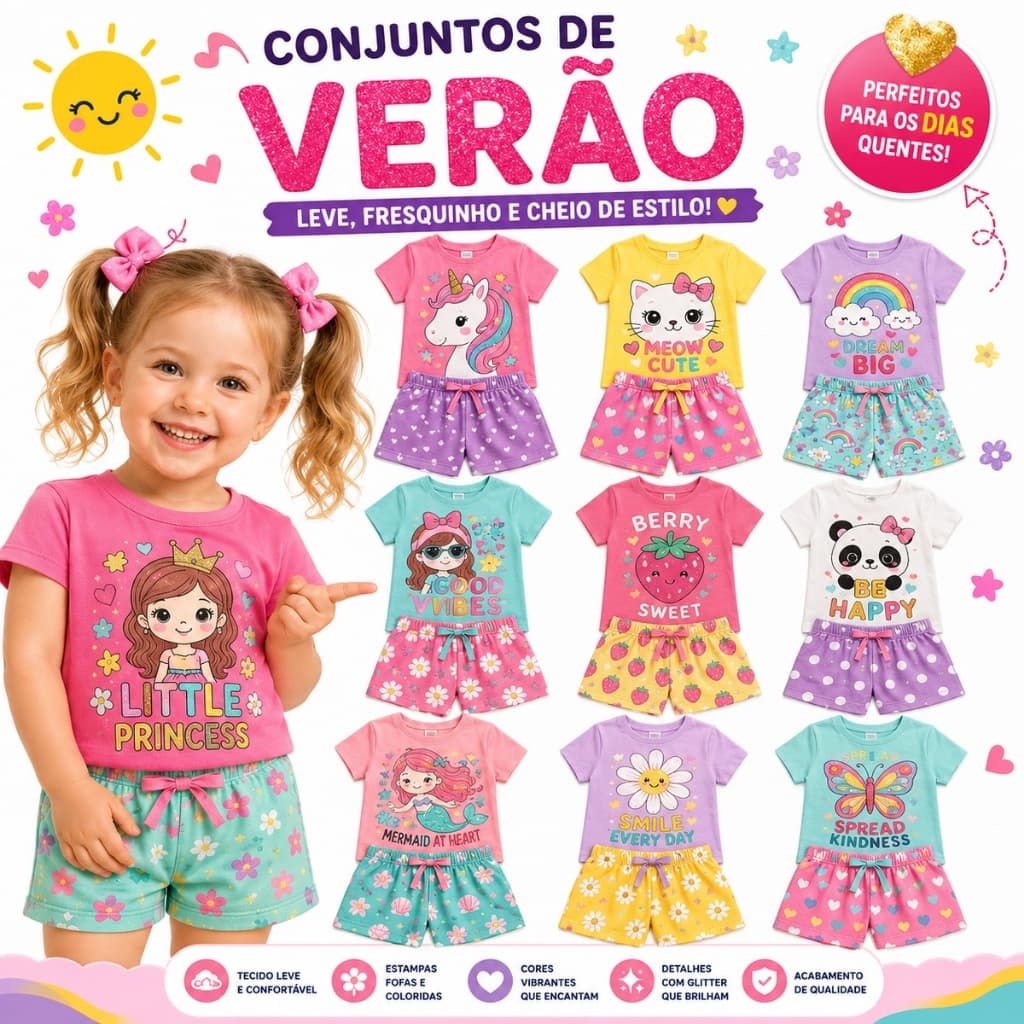 Kit Sortido 2 ou 6 peças Infantil Feminino Roupa De Criança Para Menina Baby Look e Shorts Verão 3 ou 1 Conjuntos