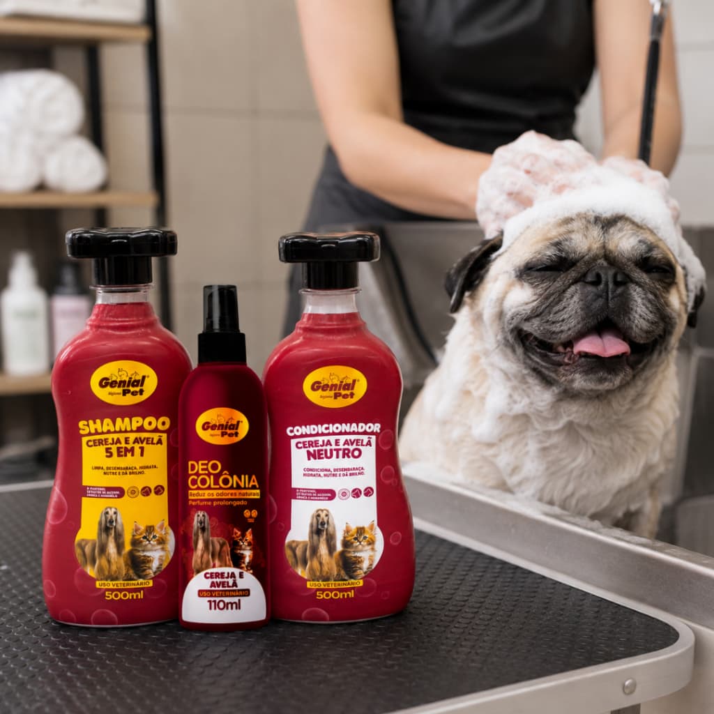 Kit Shampoo 5 em 1 Condicionador Deo Colônia Cereja & Avelã Cães Gatos