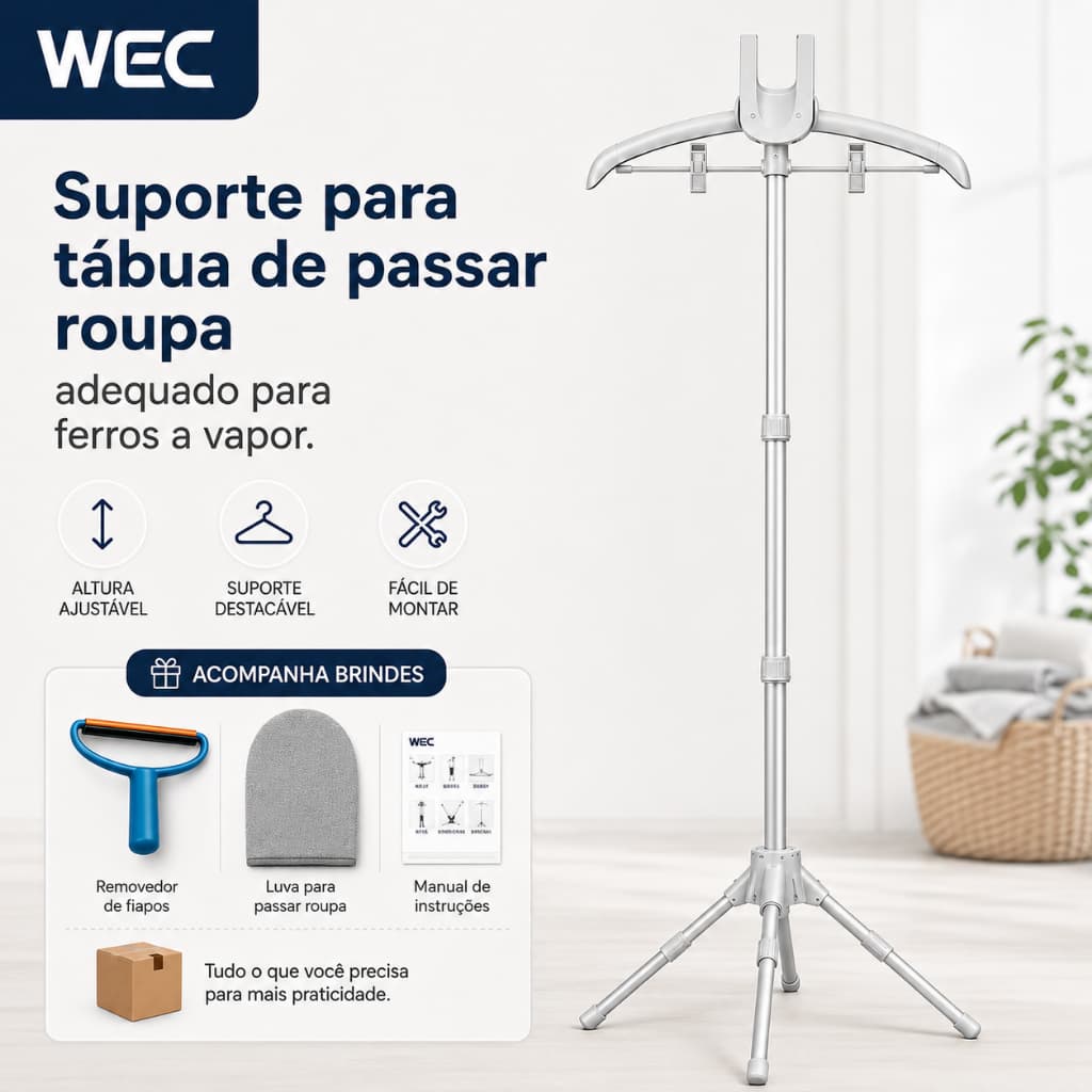 Suporte para tábua de passar roupa, adequado para ferros a vapor.
