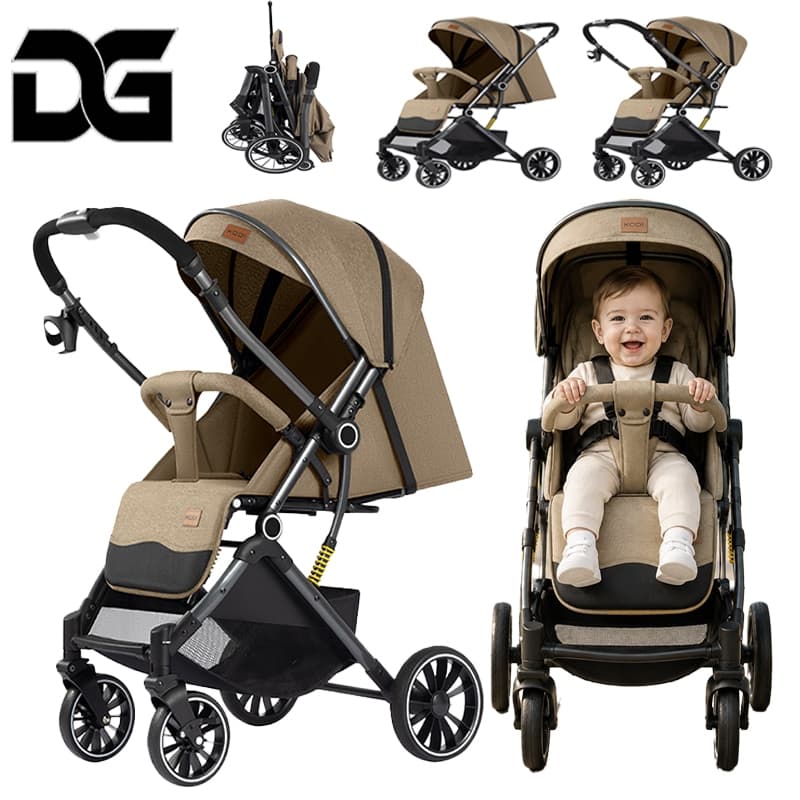 Carrinho de Bebê Dobrável Compacto, Reclinável, Assento Deitável, Amortecimento,Cesta Arrumada para Passeio com Bebê-P30