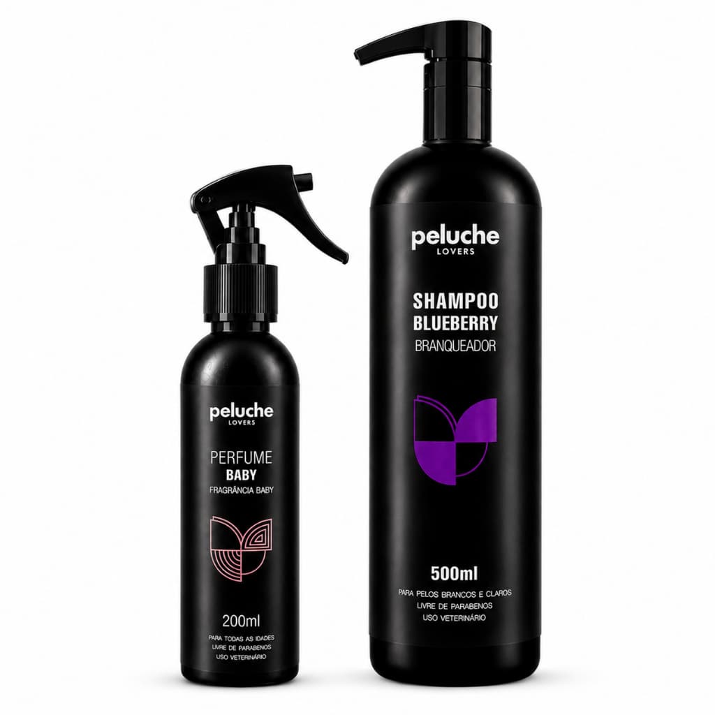 Shampoo Branqueador para Cachorro Perfume Baby Peluche Kit Banho Pet Pelos Claros Brilho e Maciez para Cães