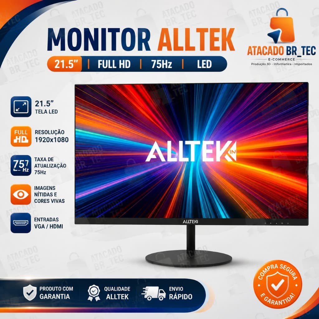 Monitor Gamer Alltek 21.5 Polegadas Full HD 100Hz LED HDMI VGA | Cabo HDMI Incluso
