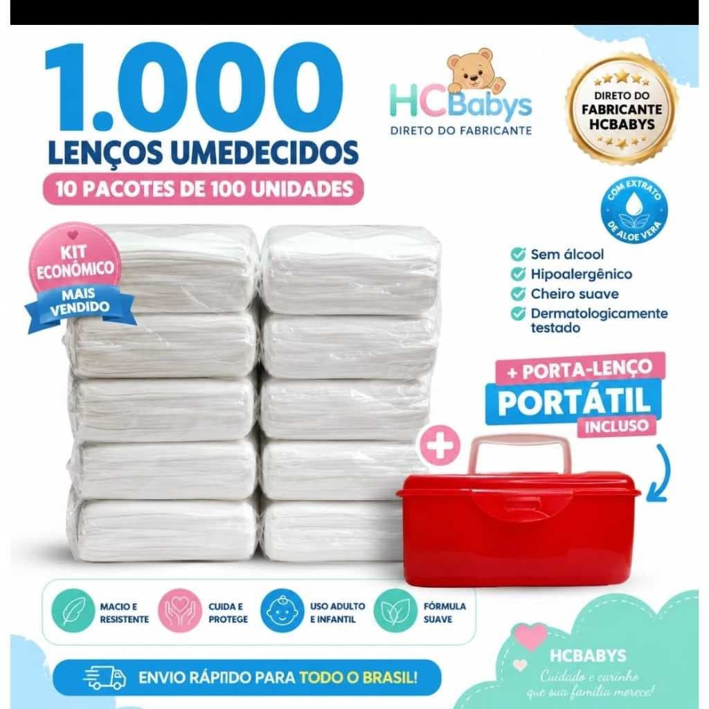 Kit 1.000 toalhas umedecidas + Porta lençota tamanho 20x13