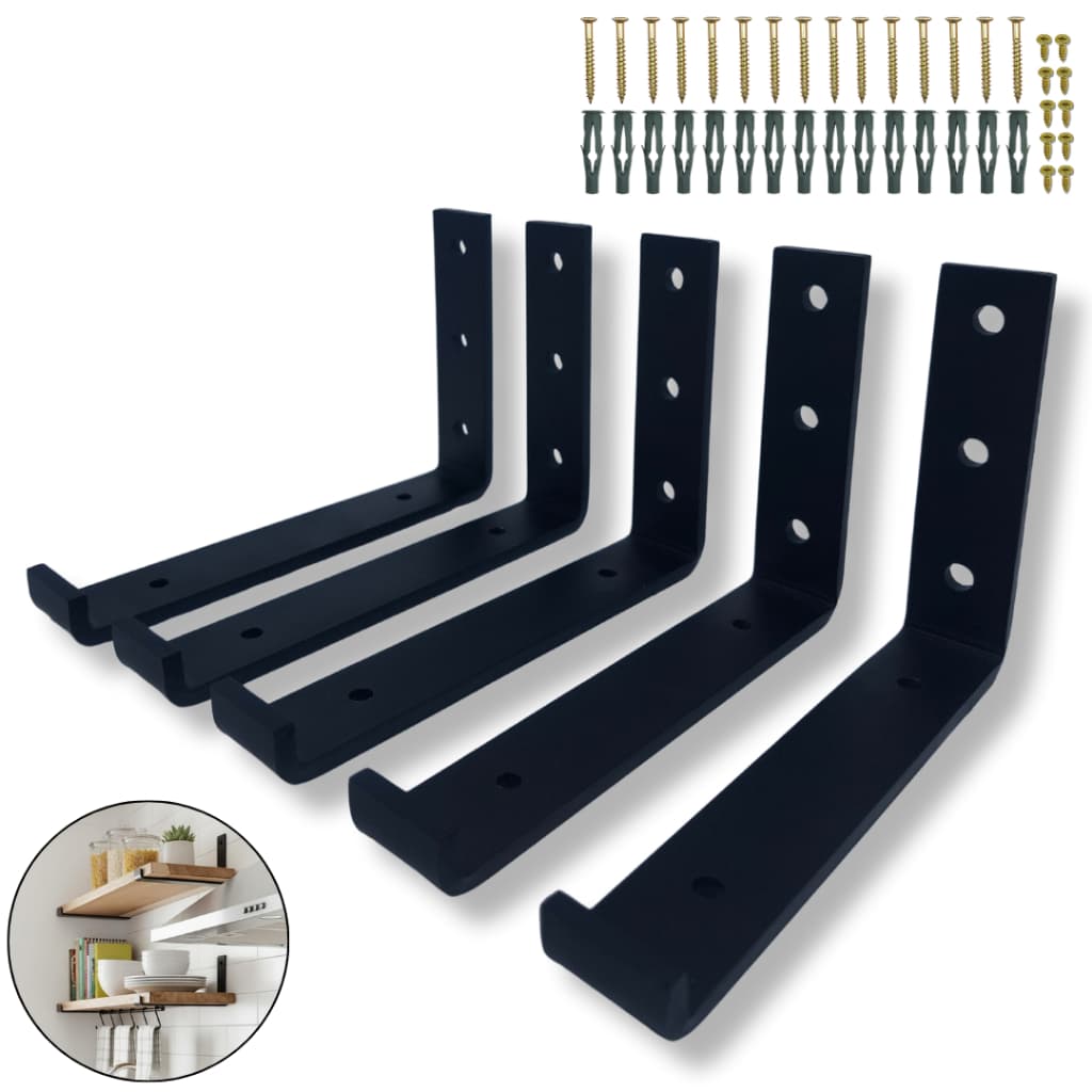 5 Suportes Mão Francesa 15cm Formato L Para Prateleira Aço Resistente Fixação De Parede