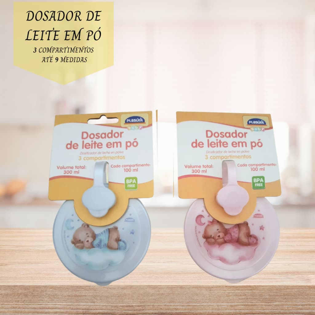 Dosador de Leite em Pó 3 divisórias Plasútil Bebê Infantil Alimentação Utensílio