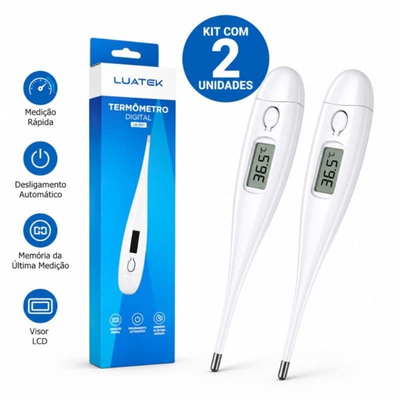 Kit Econômico 2 Termômetros Digitais Visor LCD Medição de Febre Rápida