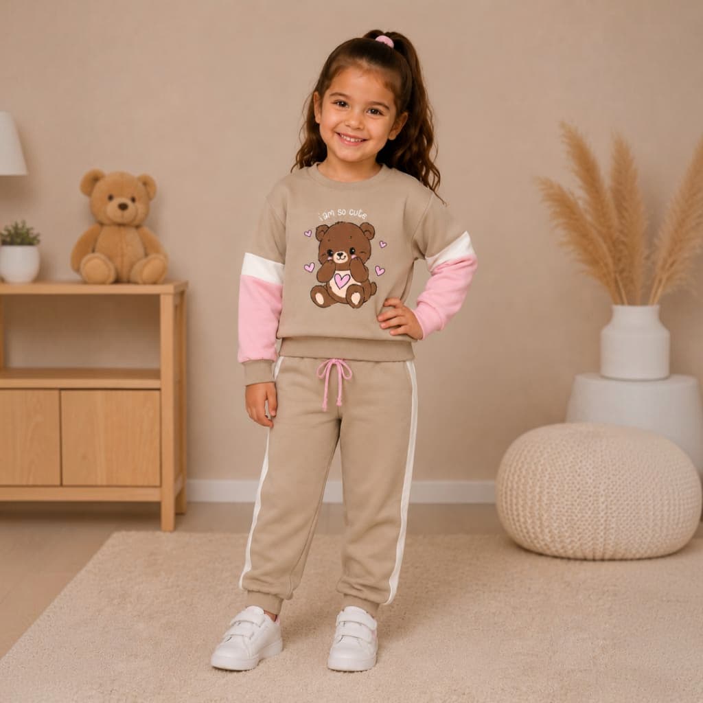 Conjunto Infantil Feminino Moletom Casaco Ursinho Cute e Calça Moletom 2 a 8 anos.