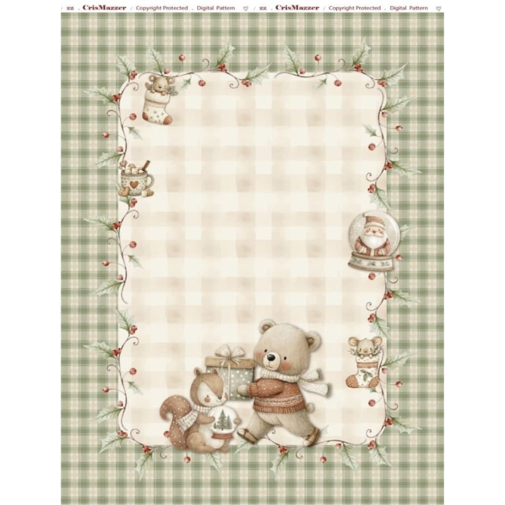 Tecido Patchwork 70X50 Pano de Copa Urso Verde Natal Sarja PCD46
