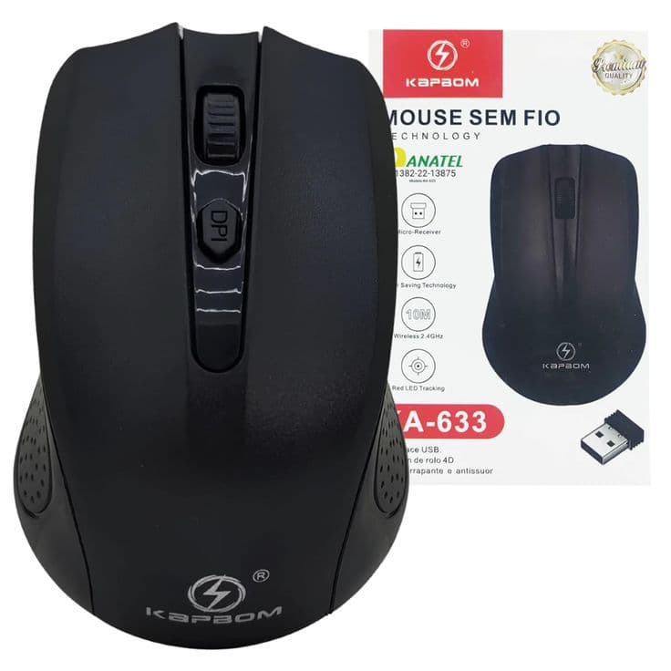 Mouse Sem Fio Wireless kapbom Usb 2.4ghz 1600 Preto