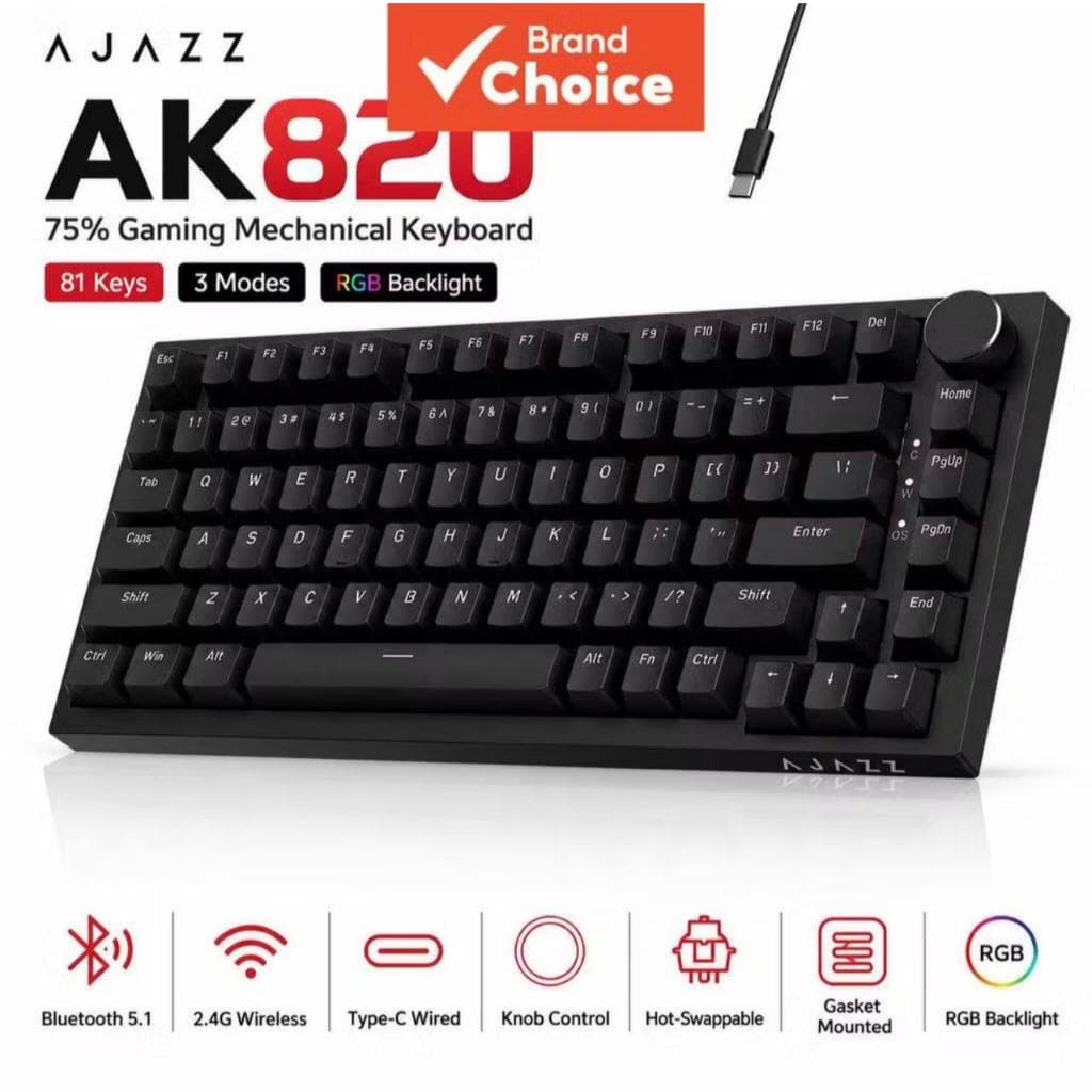 TECLADO GAMER MECÂNICO AJAZZ AK820 USB-C, RGB.