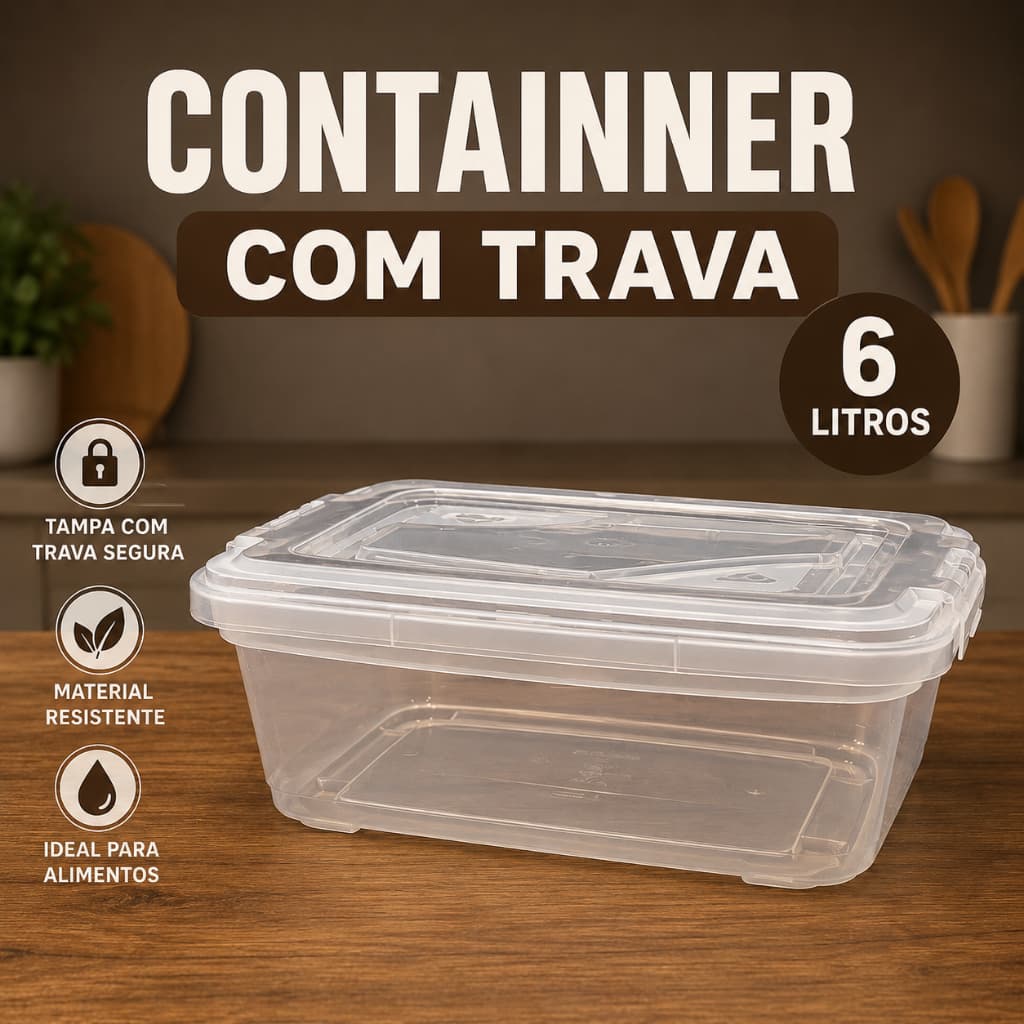 Kit 6 Caixa Organizadora,Bandejas Carne  Plastica 6L com Tampa e Trava Multi Uso Frigorifera Organizadora,containner