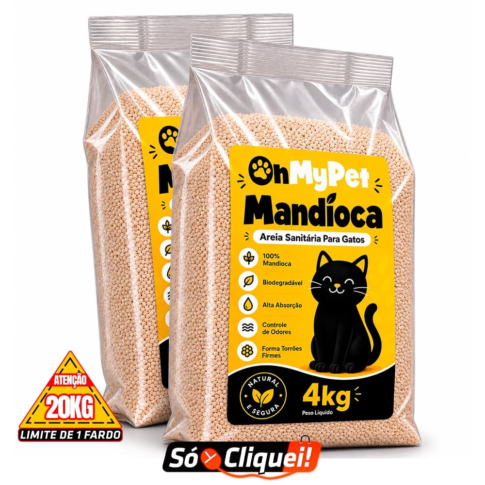 Kit 2 Pacotes Areia Sanitária de Gato Granulado Higiênico OhMyPet 8KG Mandioca Biodegradável Forma Torrão Evita Odor