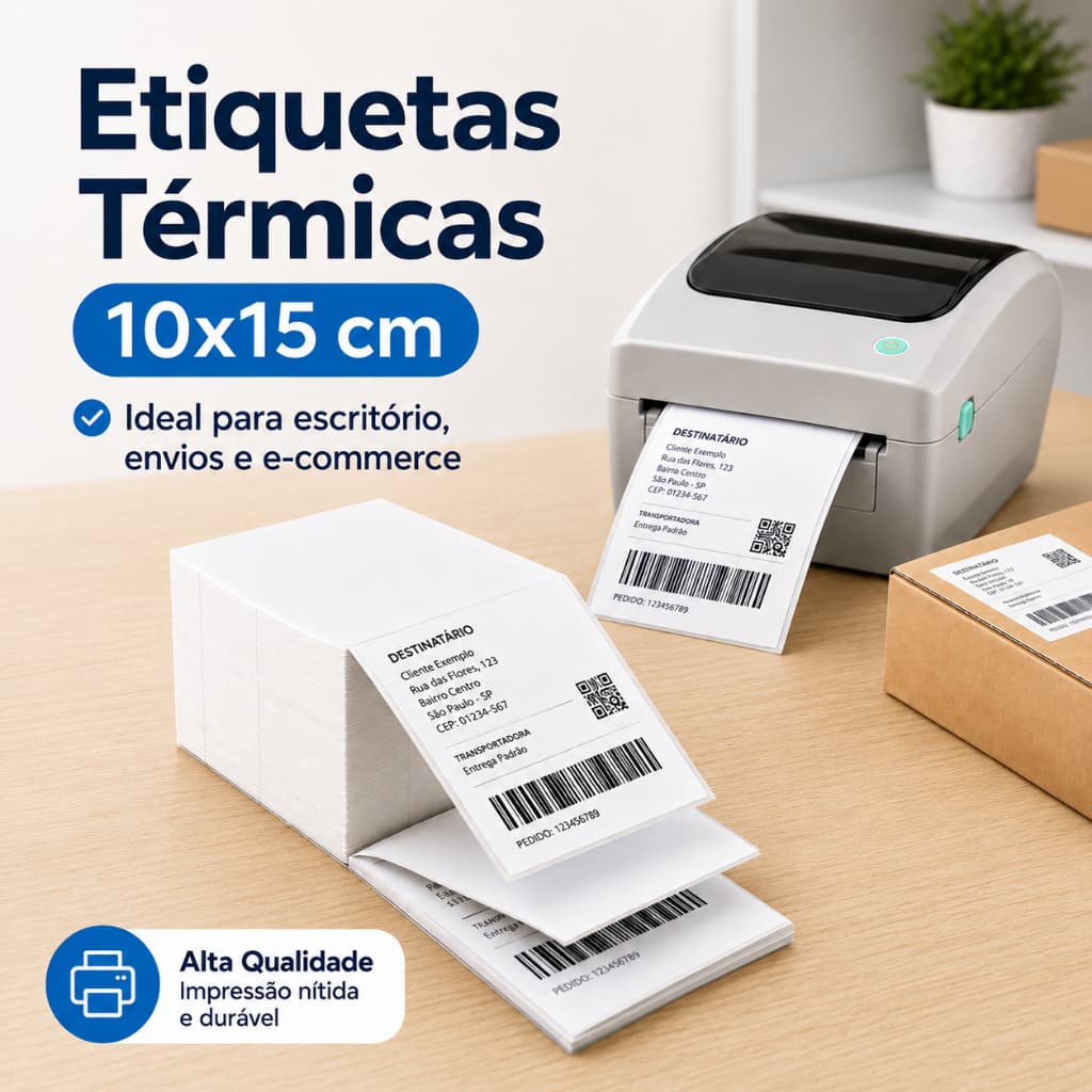 500 Etiquetas Térmicas 10x15 cm Resma Branca para Envios E-commerce Sem Ribbon