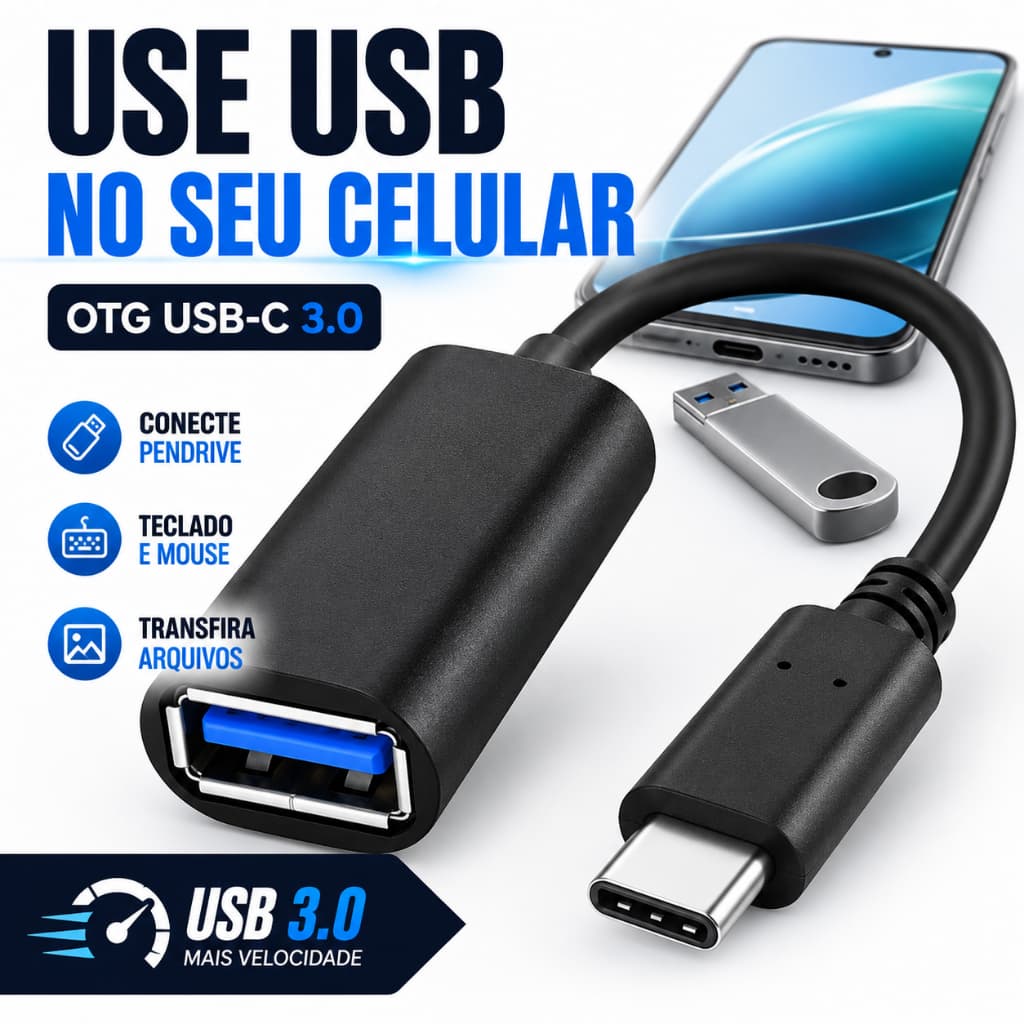 Adaptador OTG USB C 3.0 para Celular Android Tipo C Pendrive Mouse Teclado Notebook Tablet