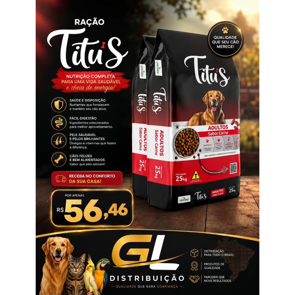 Ração para Cachorro Cães Adultos Titu's 10,1 kg Sabor Carne