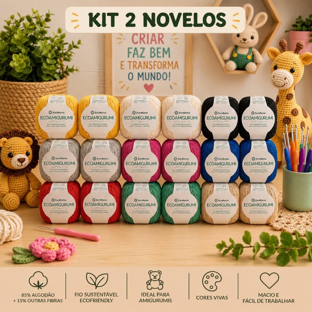 Kit 2 Fios EcoAmigurumi Euroroma Eurofios 8/7-160gr- Amigurumi Crochê Tricô -Escolha a cor -Trabalhamos toda cartela cor
