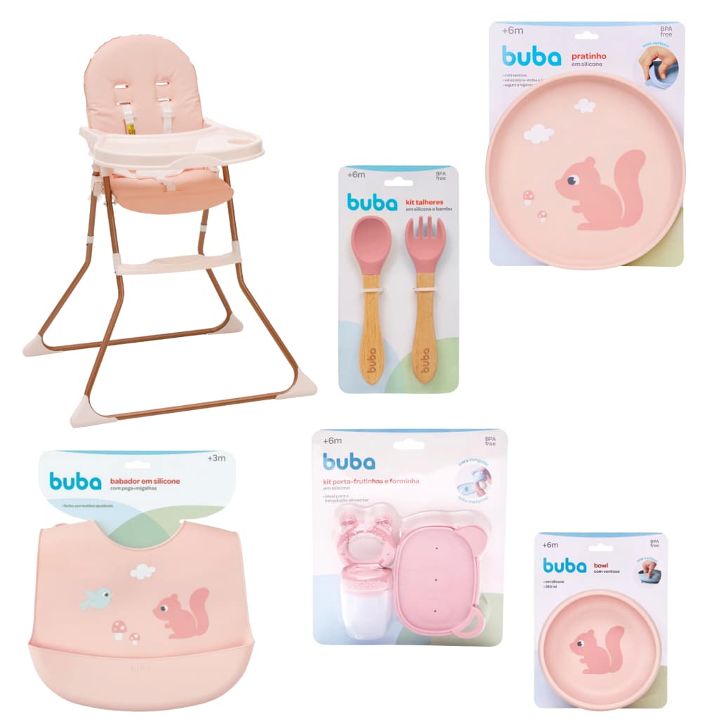 Cadeira Papinha Nick Galzerano Kit Alimentação Bebê Buba Porta Frutinhas Prato Bowl