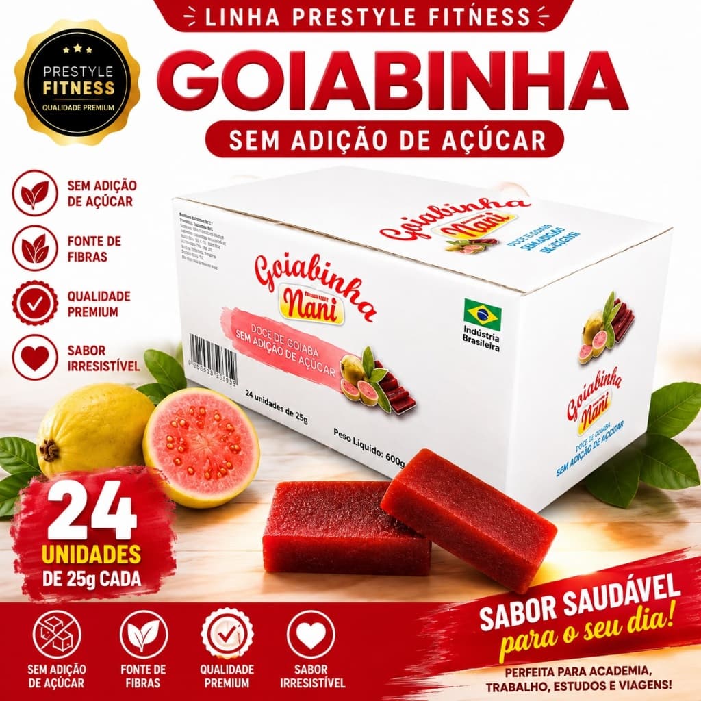 Goiabinha Nani Zero Adição de Açúcar 24 Unidades 600g Display SnackFit Natural Energia Rápida e Saudavel