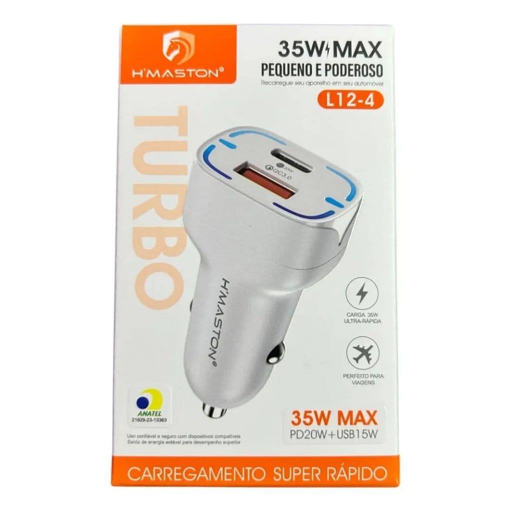 🚗 CARREGADOR VEICULAR COM DUAS SAIDAS (USB E TIPO C) H’MASTON L12-4 PARA CELULAR CARRO