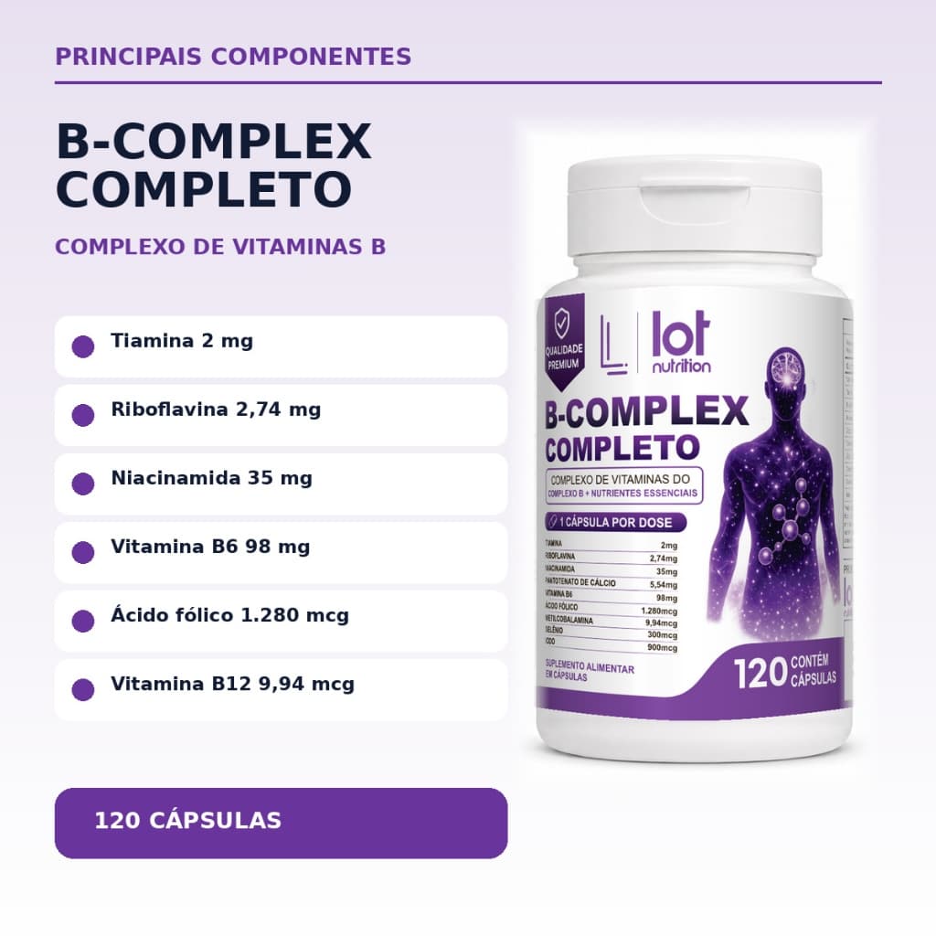Metilcobalamina Vitamina B12 9,94mcg Vitaminas do Complexo B 120 cápsulas - Suplemento Alimentar Lot Nutrition