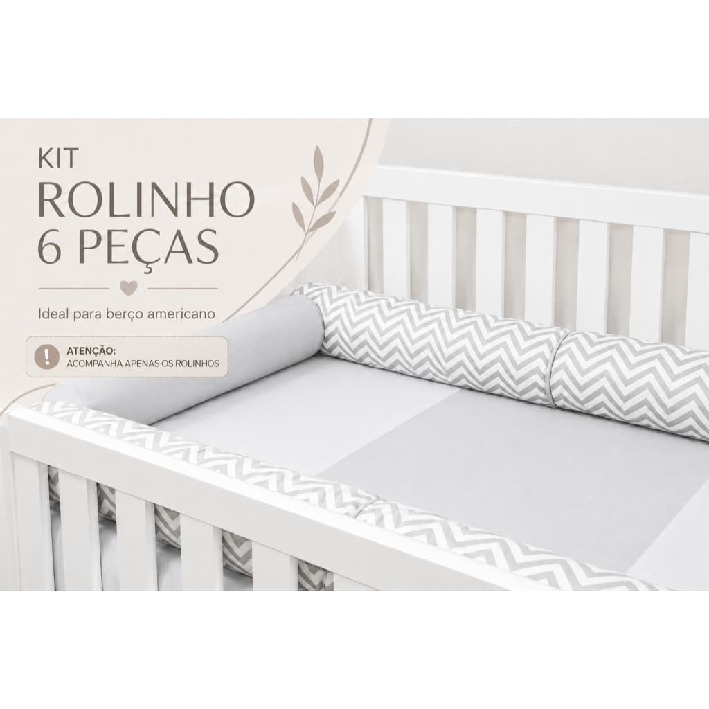 Kit Rolinho 6 Peças Para Berço Americano Protetor Lateral Enxoval Bebê