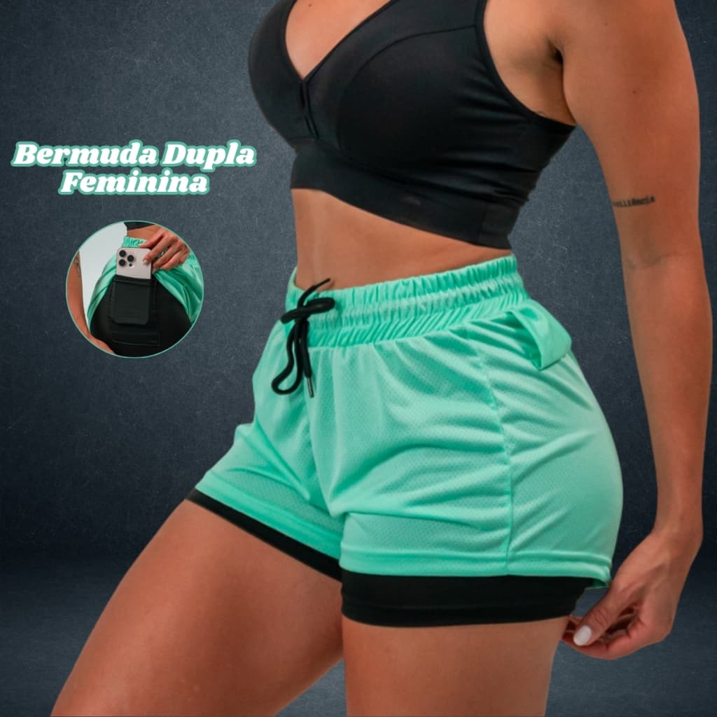Bermuda Feminina Fitness Dupla Compressão Short Bolso Interno Dry Fit Roupa Academia Treino Promoção