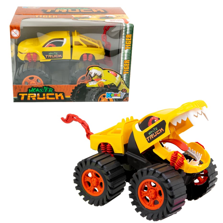 Carrinho Grande 30cm Radical Monster Truck Tiger Monster Jam Carro Brinquedo Boca Articulada Que Movimenta | QUEEN SHOP