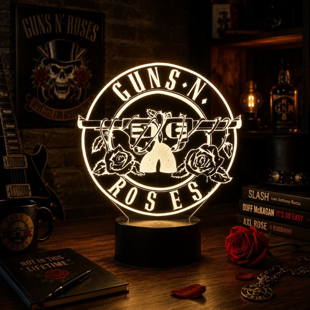 Luminária Led 3D Guns N Roses 2 Presente Criativo Decoração Multicores