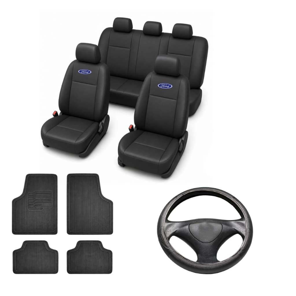 Kit Capa Banco Couro Automotivo + Tapete 4 Peças + Capa De Volante Para Todos Os Modelos Ford