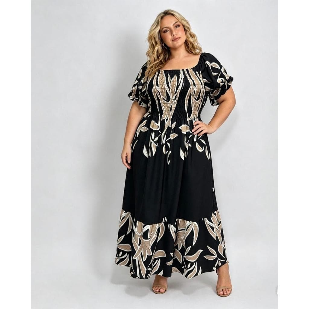 Vestido Longo Atyla Rosa Vida Doce Duna Premium Lastex -Tamanhos P ao GG e G1 ao G7
