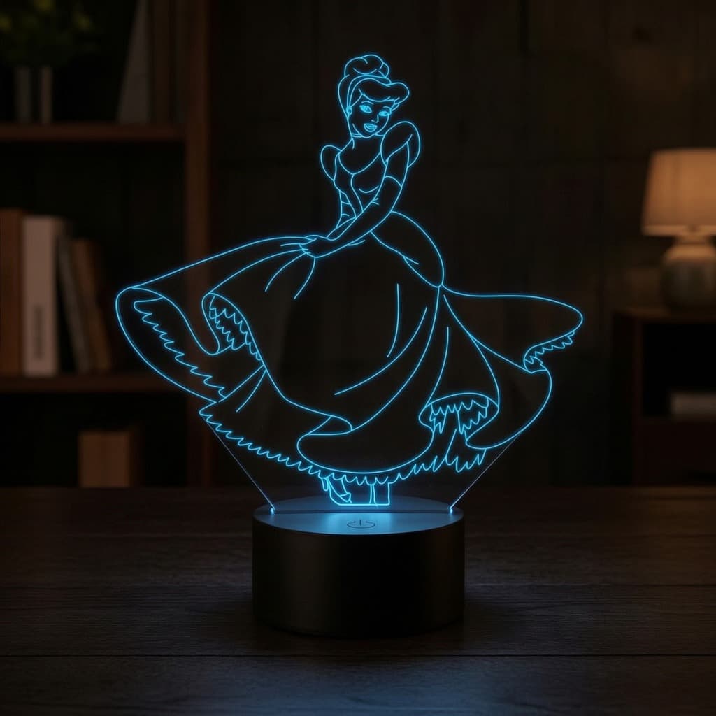 Luminária Led 3d | Cinderela Princesa | Abajur Presente Criativo Decoração Multicores