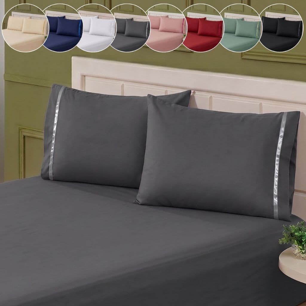 Jogo De Cama Lençol 400 Fios Detalhe Cetim Toque Macio Solteiro Casal Queen King