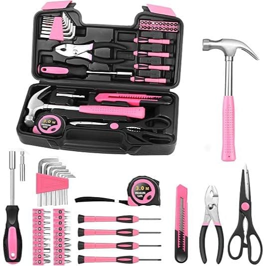 Kit de Ferramentas Rosa de 39 Peças para Mulheres - com Caixa de Ferramentas Reparos Domésticos DIY