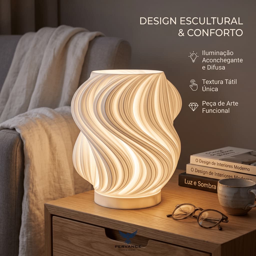 Luminária de Mesa Brisa para Sala Bivolt 25cm Abajur Moderno com Lâmpada LED Inclusa Escritório Quarto Decoração