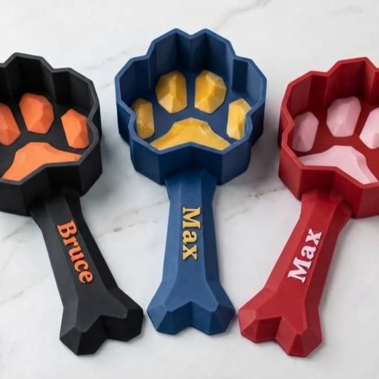 Pá de Ração com Medidor Personalizada Nome Pet | Porta Ração 3D Com ou Sem Nome | Acessório para Cachorro