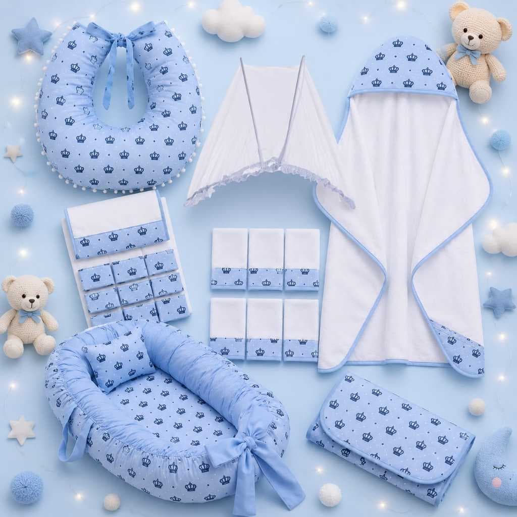 Kit Enxoval para Bebê 12 Peças Ninho Redutor Almofada Amamentação Toalha e Trocador Recém-Nascido