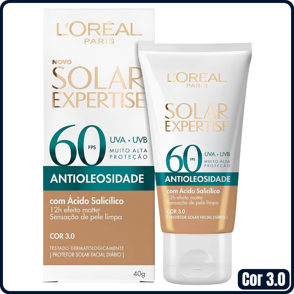 Protetor Solar Facial Com Cor 3.0 (Média) e Antioleosidade Loreal Paris Expertise FPS60 40g